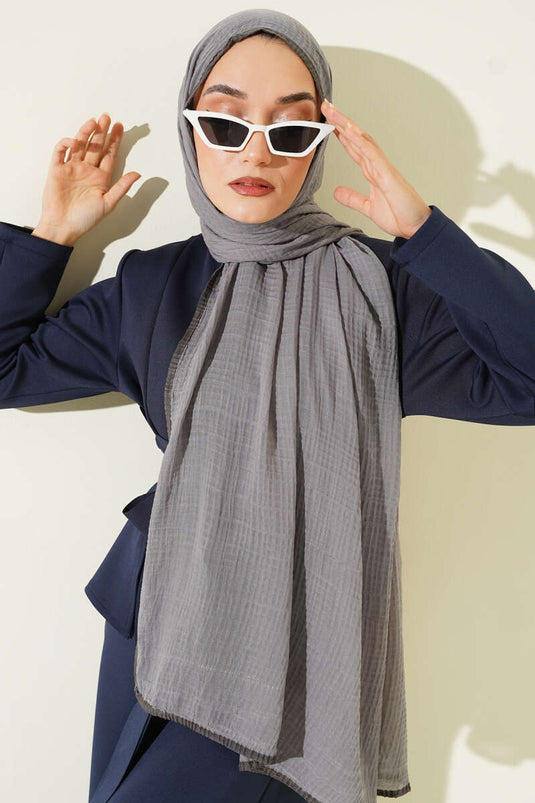 وشاح قطني عضوي رمادي داكن