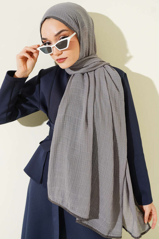 وشاح قطني عضوي رمادي داكن