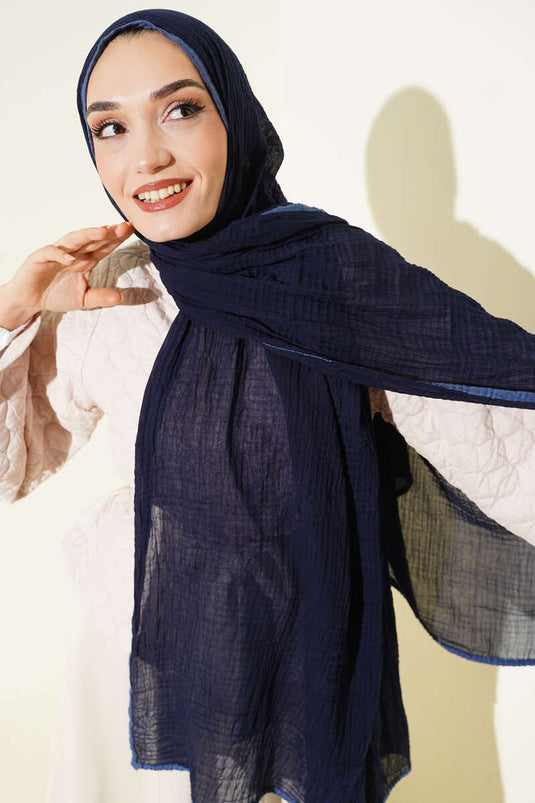 Châle en mousseline à bordure, bleu marine