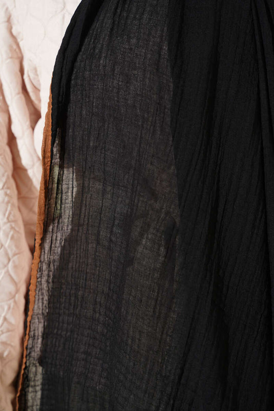 Biyeli Müslin Şal Siyah Camel