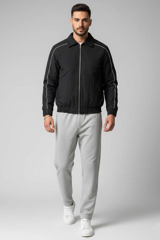 Biyeli Oversize Erkek Mont Siyah