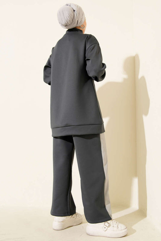 Scuba Two Piece Suit with Piping and Stripes, Smoke