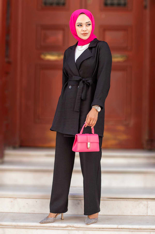 Blazer Jacket Hijab Two Piece Suit Black