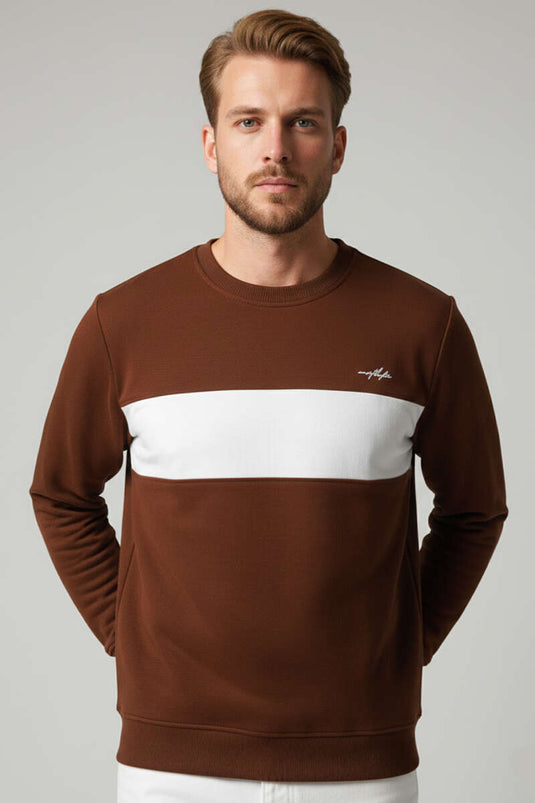 Blok Renkli Selanik Erkek Sweatshirt Kiremit