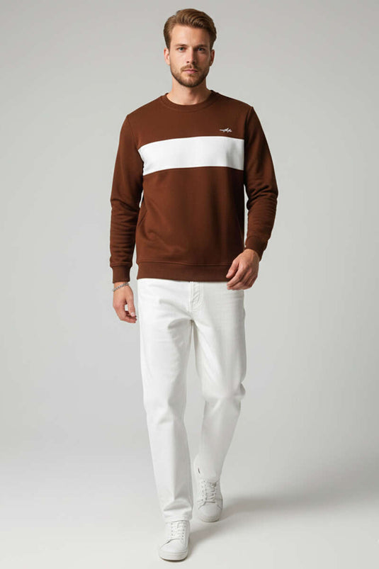 Blok Renkli Selanik Erkek Sweatshirt Kiremit