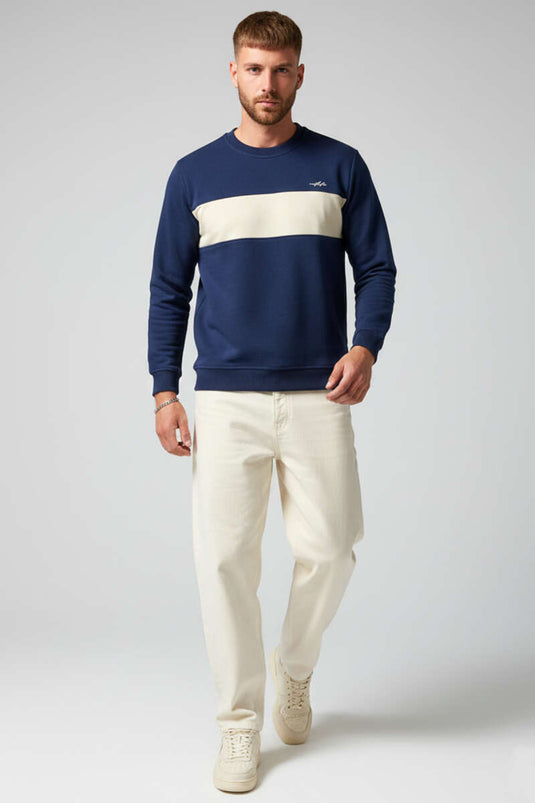 Blok Renkli Selanik Erkek Sweatshirt Lacivert