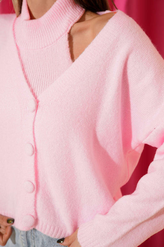 Bluzlu Triko Hırka Pembe