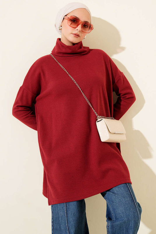 Tunique rouge à col roulé en velours côtelé Cachet