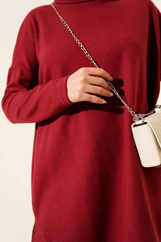 Tunique rouge à col roulé en velours côtelé Cachet