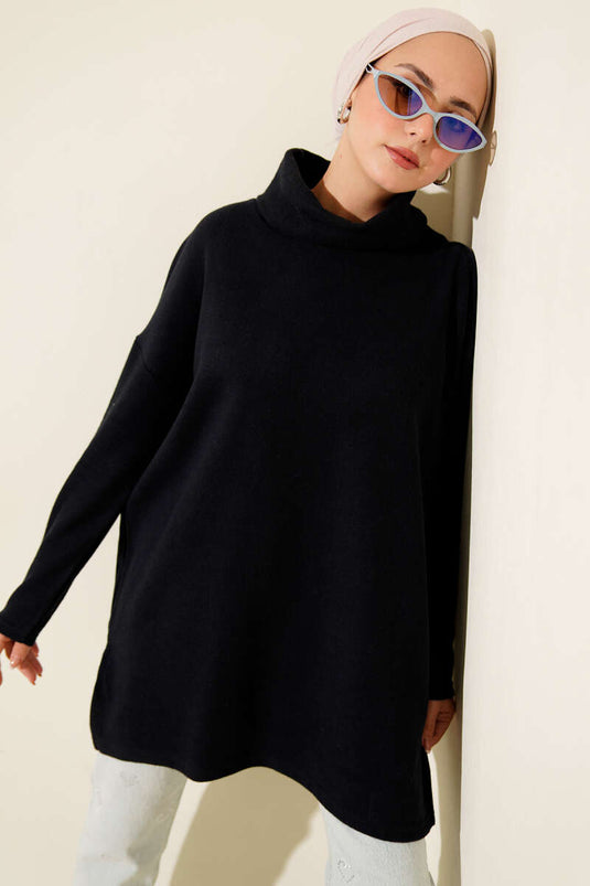 تونيك من قماش مخملي كشمير بياقة مدورة أزرق داكن