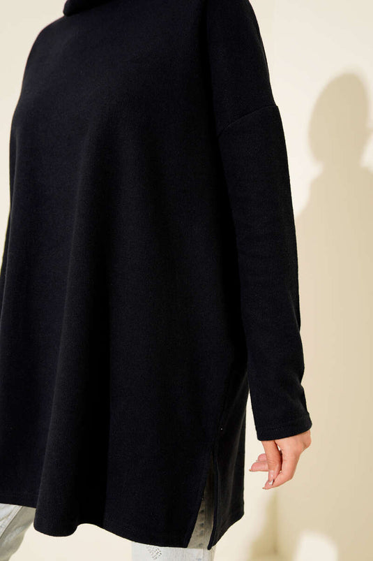 تونيك من قماش مخملي كشمير بياقة مدورة أزرق داكن