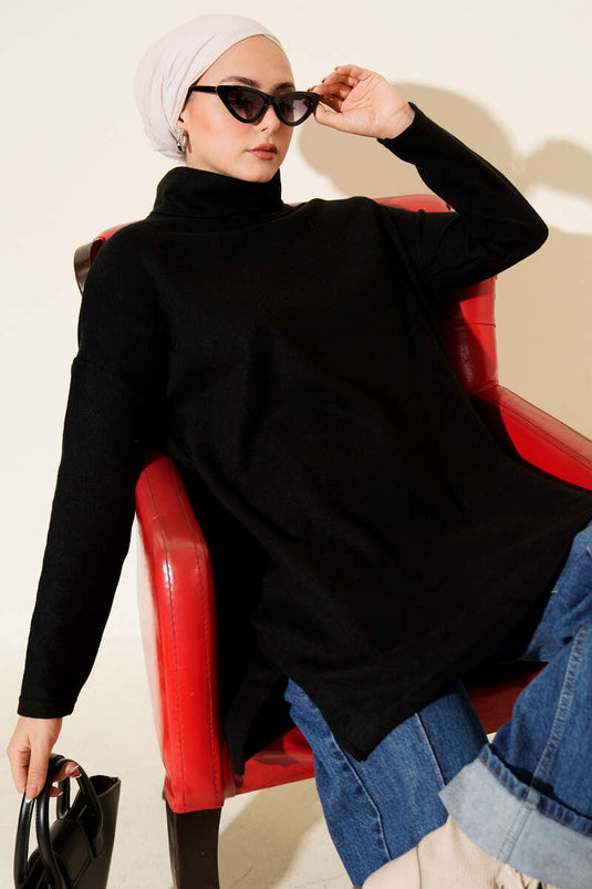 Turtleneck Corduroy Tunic Black