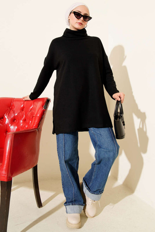Turtleneck Corduroy Tunic Black