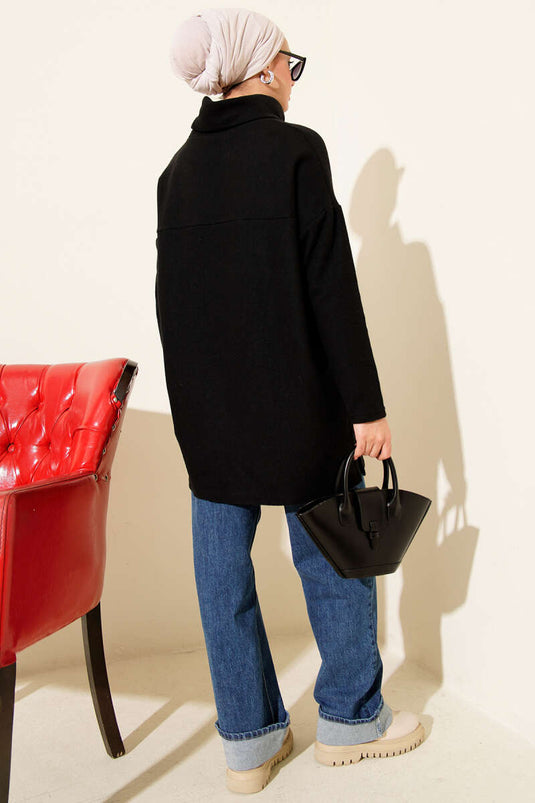 Turtleneck Corduroy Tunic Black
