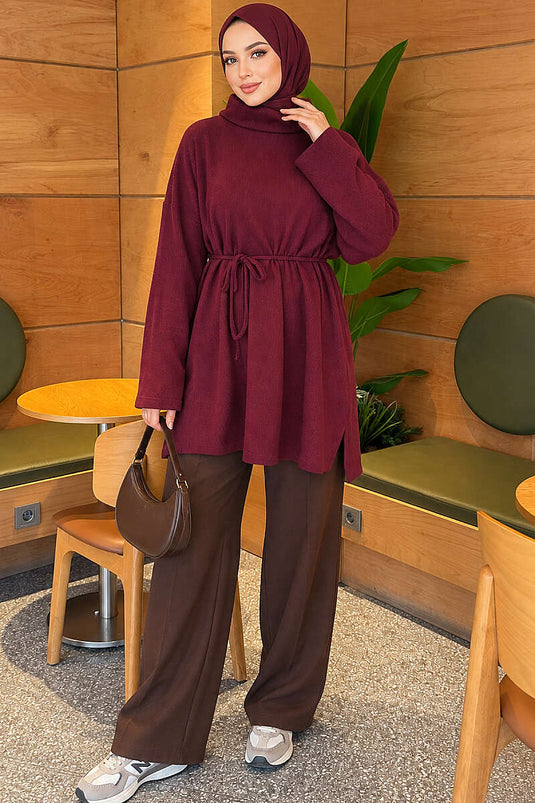 Boğazlı Fitilli Tunik Mürdüm