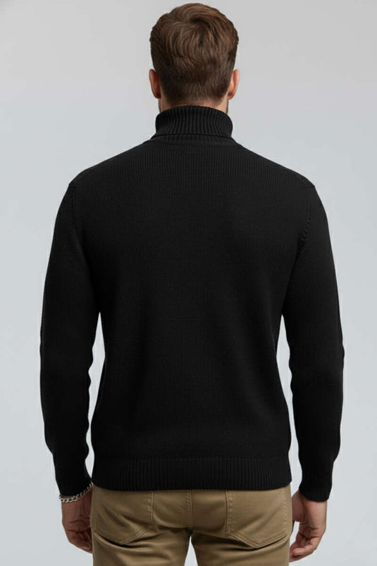 Herren-Rollkragenpullover mit Muster auf der Vorderseite, Schwarz