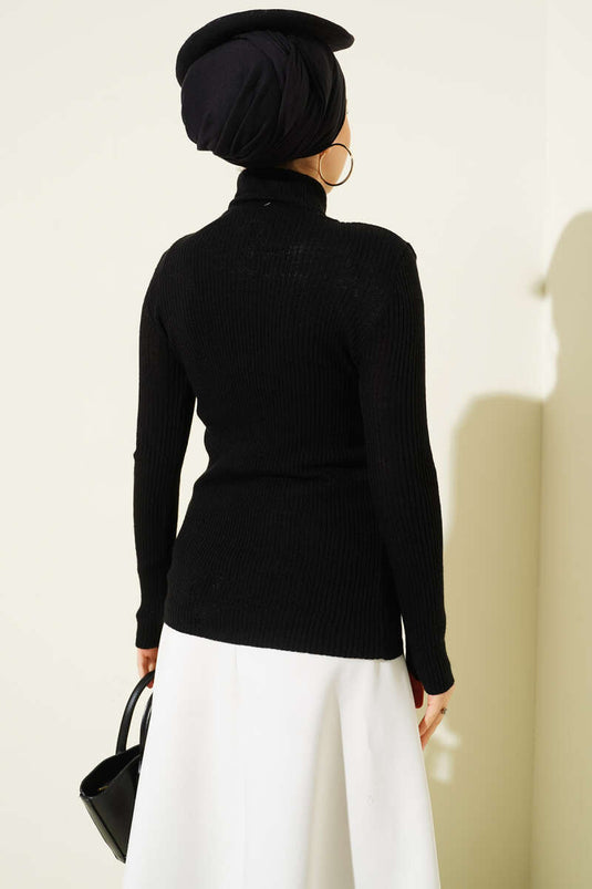 Turtleneck Finger-Tight Knit Sweater Black