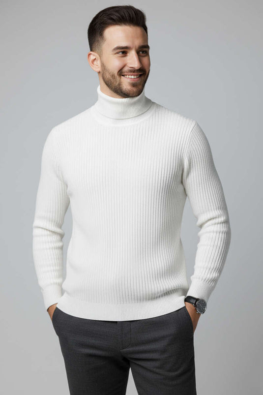 Men's Turtleneck Knit Sweater, Ecru