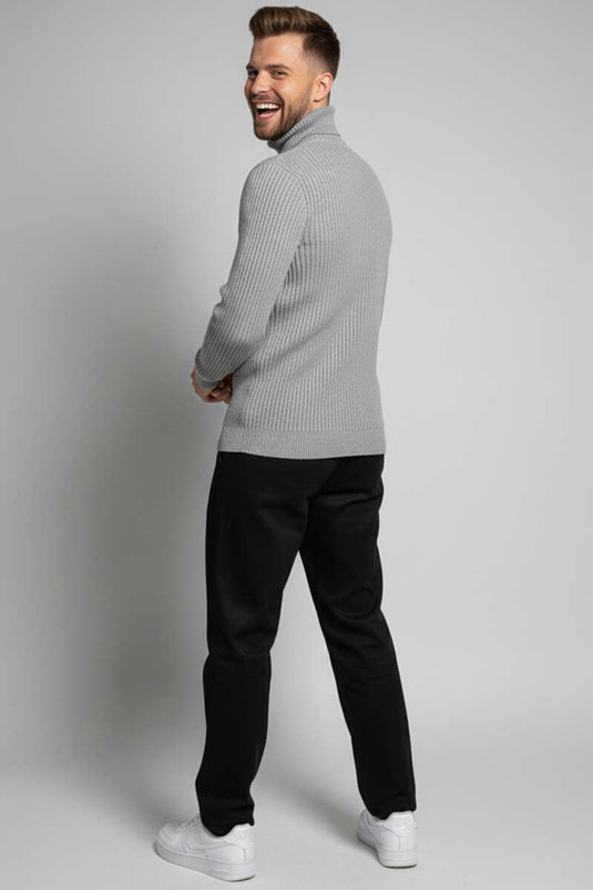 كنزة رجالية بياقة عالية، رمادية