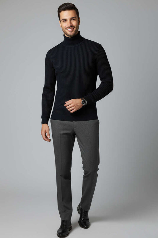 Men's Turtleneck Sweater, Navy Blue