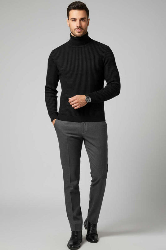 Men's Turtleneck Knit Sweater, Black