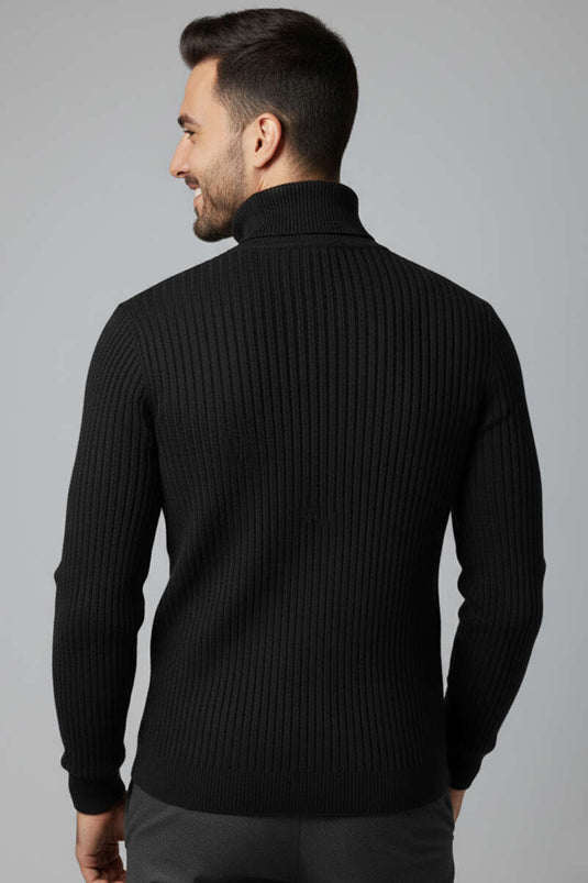 Men's Turtleneck Knit Sweater, Black