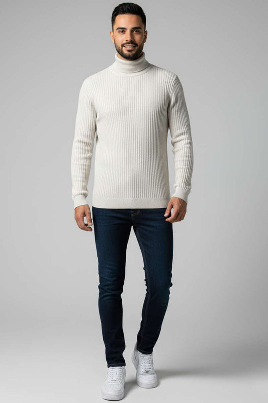 Turtleneck Knit Men's Sweater in Stone