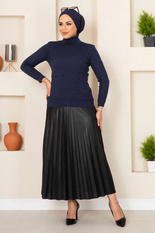 Pull Maille Col Roulé Bleu Marine