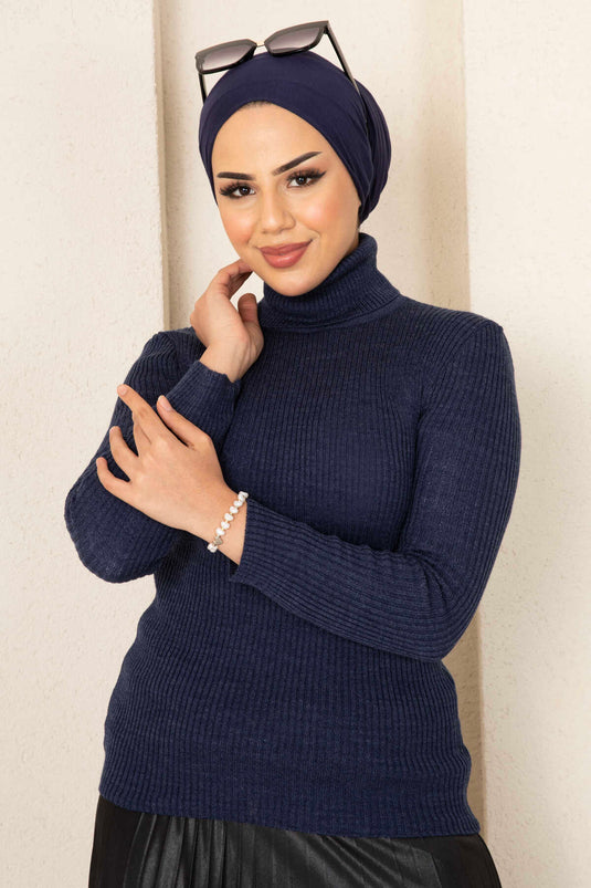 Pull Maille Col Roulé Bleu Marine