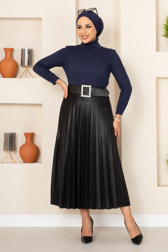 Pull Maille Col Roulé Bleu Marine