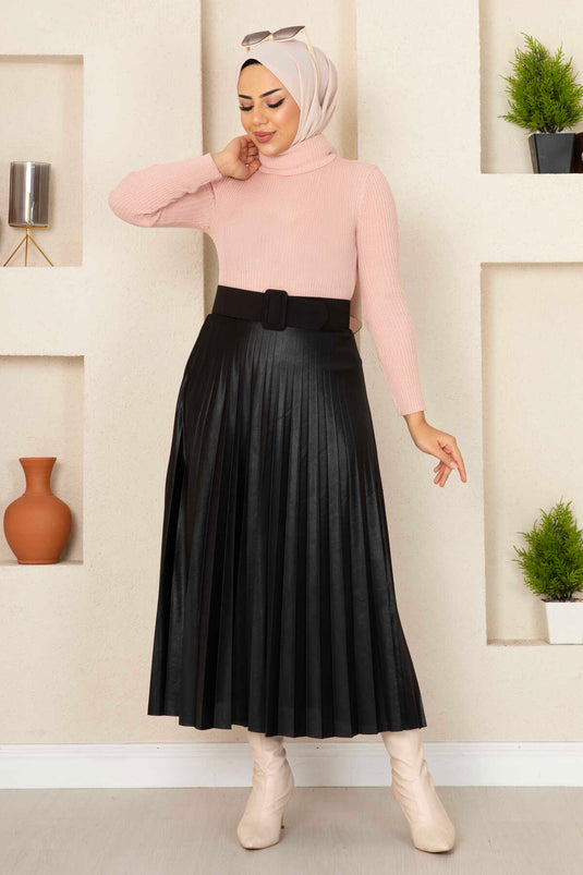 Pull à col roulé en maille rose poudré