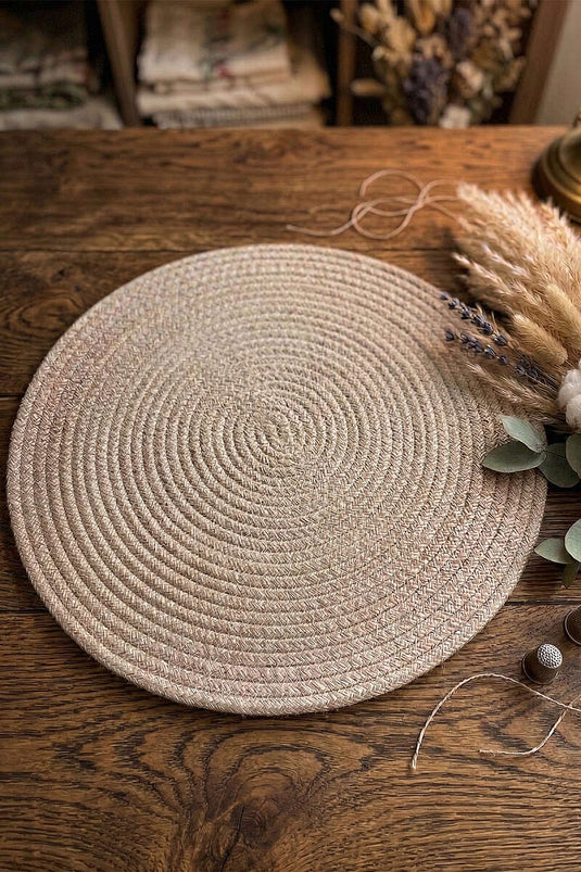 Boho-Strohgeflecht Runder Amerikanischer Platzset Beige