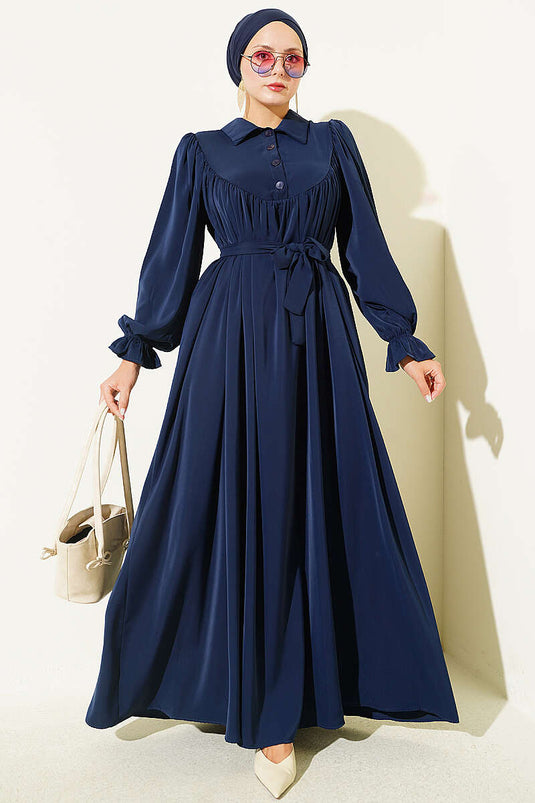 Navy Blau Gestepptes Kleid
