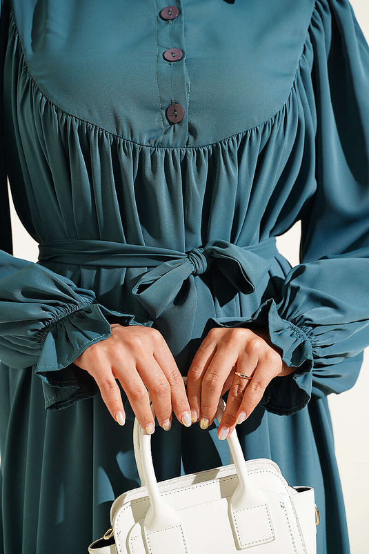 Mint Abaya Kleid Mit Raffung