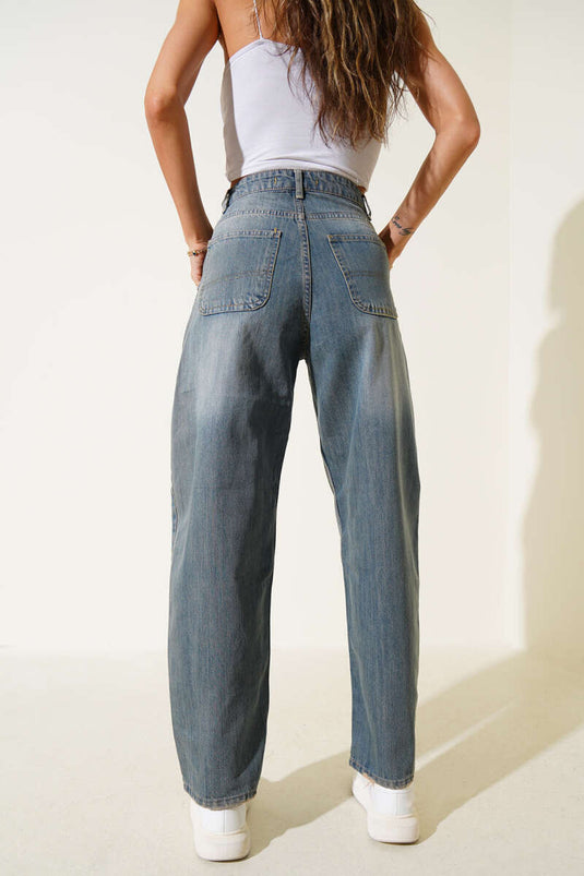 بنطلون جينز واسع الساقين، بلون القهوة