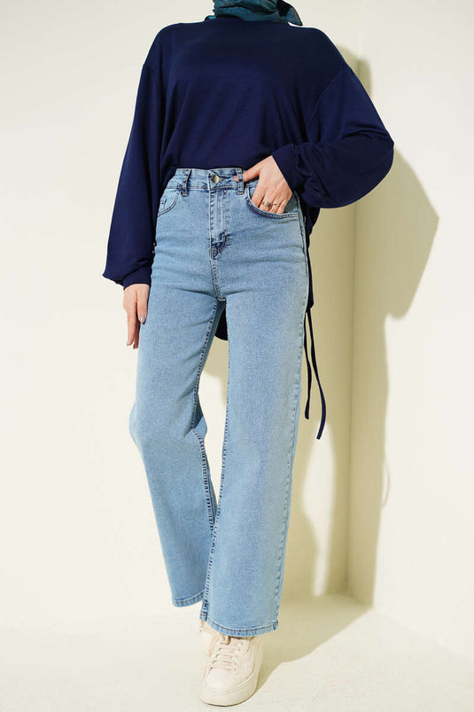 Wijde broek met zakken, spijkerbroek blauw
