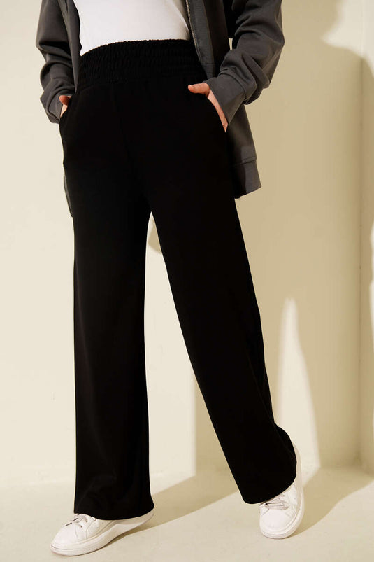 Pantalon Large À Taille Élastiquée Noir