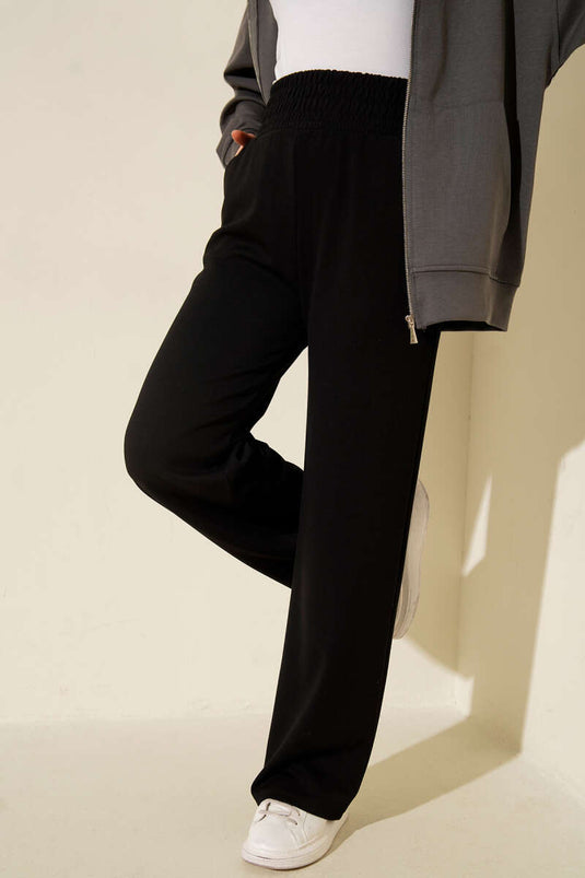 Pantalon Large À Taille Élastiquée Noir