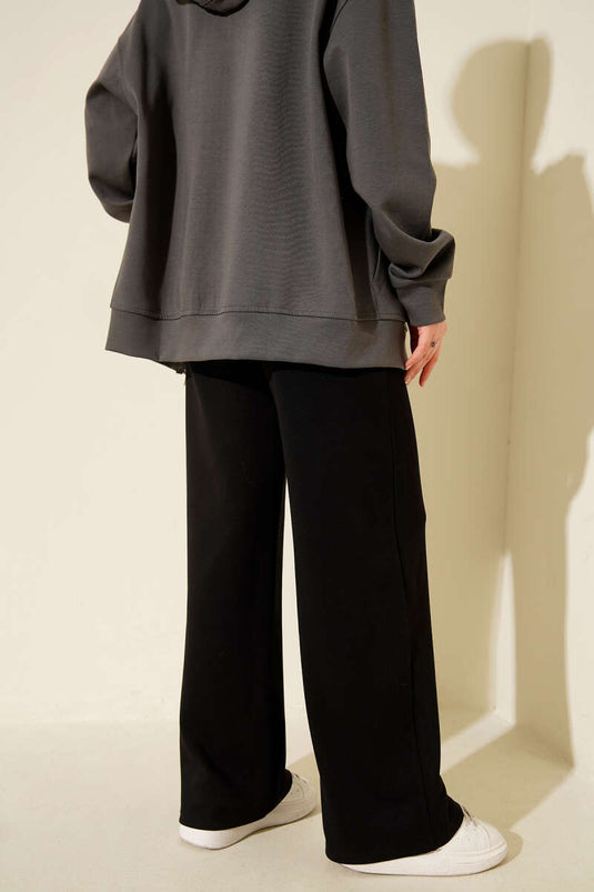 Pantalon Large À Taille Élastiquée Noir