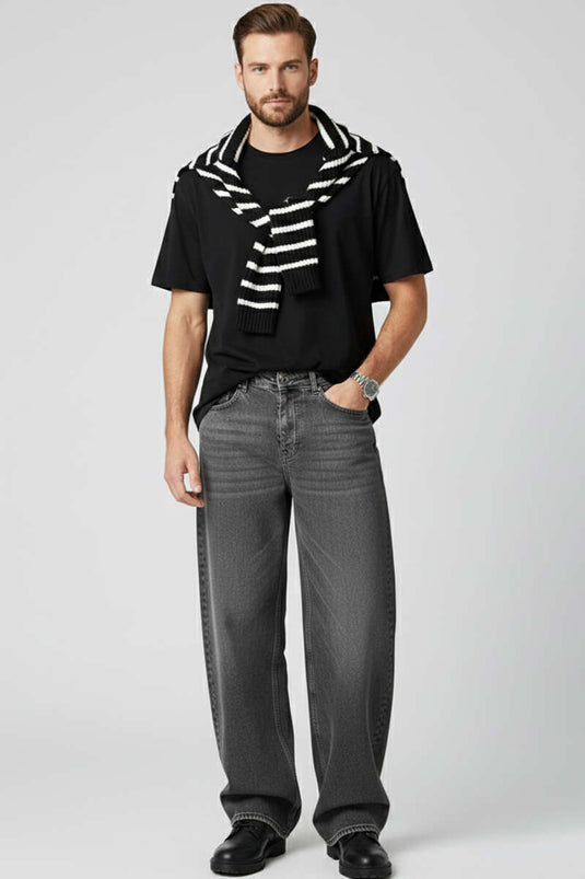 Men's Wide Leg Denim Trousers Grey