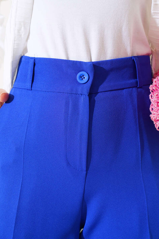 Wide Leg Fabric Trousers Royal Blue