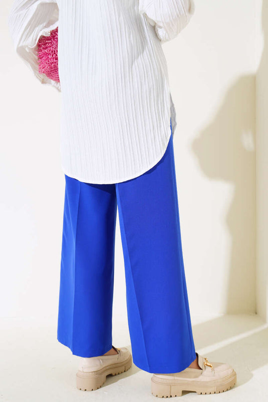 Wide Leg Fabric Trousers Royal Blue
