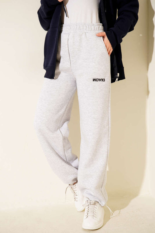 Bol Paça Lastikli Üç İplikli Pantolon Gri