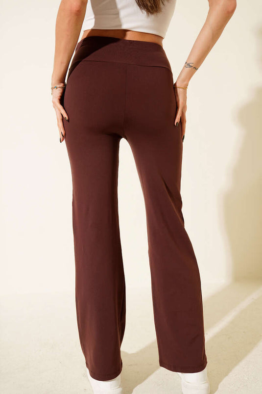 بنطلون لويشا واسع الساقين، بني