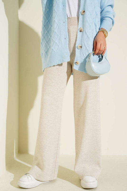 Pantalon Tricot Large Beige