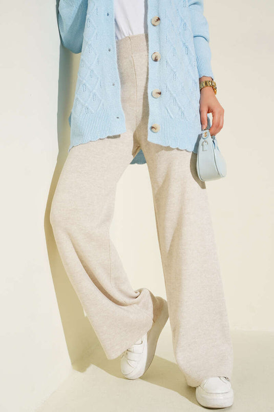 Pantalon Tricot Large Beige