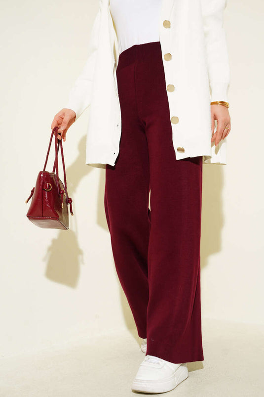 Pantalon large en maille bordeaux