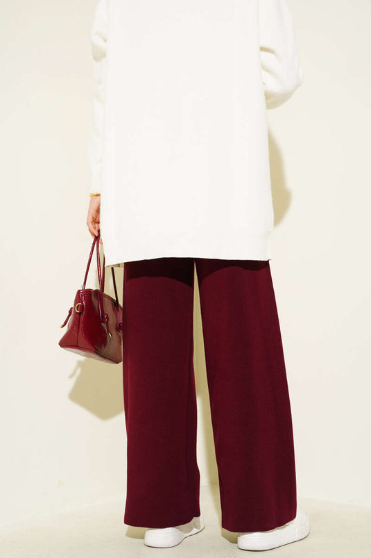 Pantalon large en maille bordeaux
