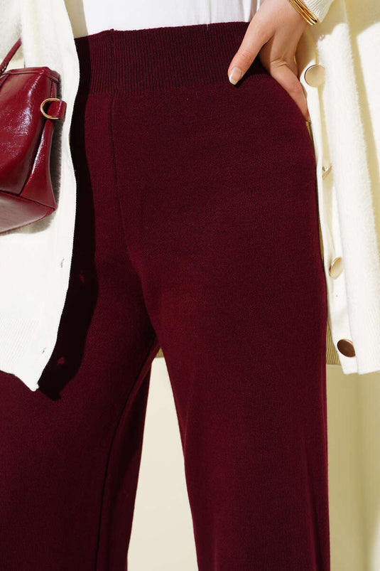 Pantalon large en maille bordeaux