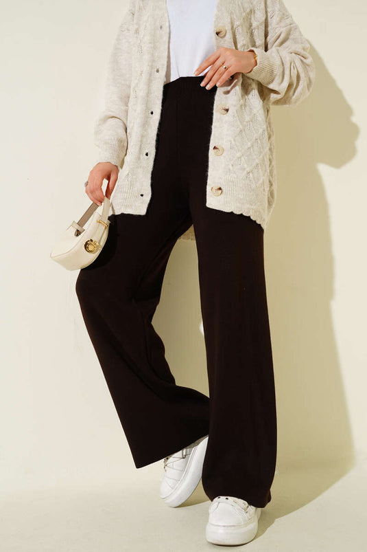 Bol Paça Triko Pantolon Kestane